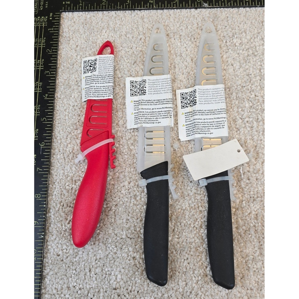 Mainstays Paring and Utility Knife Set Red Black 3 Piece